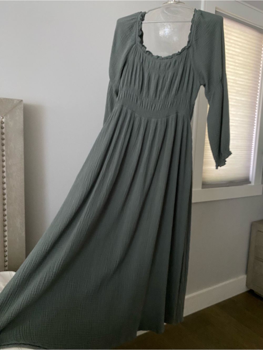 Smocked Waist Midi Dress in Sage Green - Picture 6 of 6